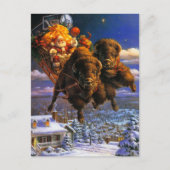 Bison Pulling Santa Claus Feestdagenkaart (Voorkant)