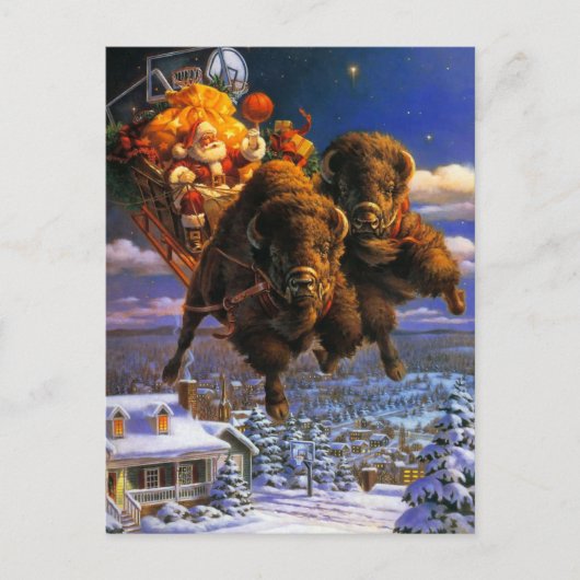Bison Pulling Santa Claus Feestdagenkaart (Voorkant)