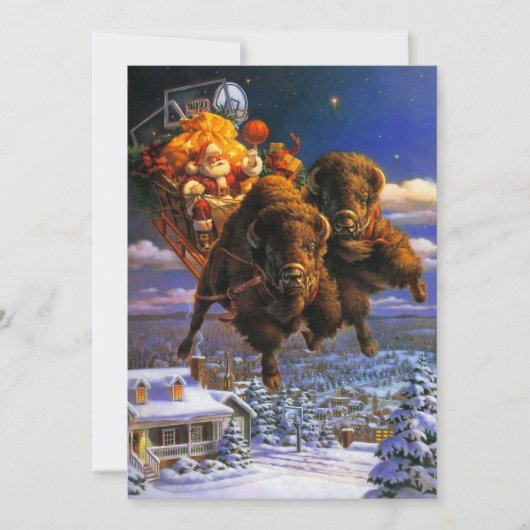 Bison Pulling Santa Claus Holiday Kaart (Voorkant)