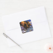 Bison Pulling Santa Claus Vierkante Sticker (Envelop)
