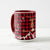 Bison rouge rustique Plaid Reindeer Christmas Mug (Devant gauche)
