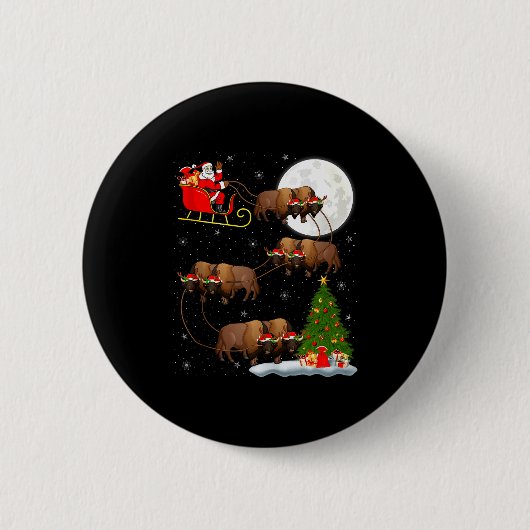 Bison Santa Sleigh Flying Funny Magical Christmas Ronde Button 5,7 Cm (Voorkant)