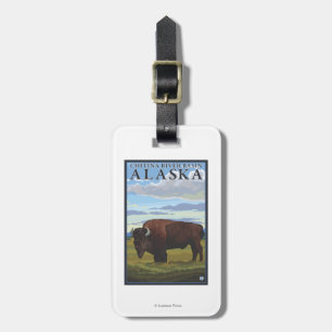 Bison Scene - Chitina River Basin, Alaska Bagagelabel