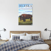 Bison Scene - Copper River Basin, Alaska Canvas Afdruk (Insitu (Slaapkamer))