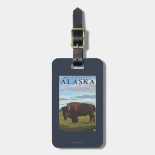 Bison Scene - Delta Junction, Alaska Bagagelabel
