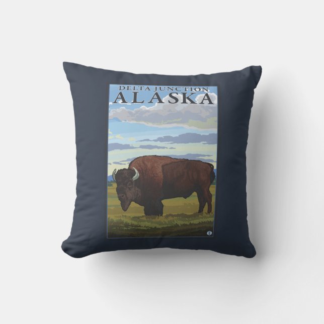 Bison Scene - Delta Junction, Alaska Kussen (Voorkant)