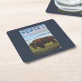 Bison Scene - Delta Junction, Alaska Vierkante Kartonnen Onderzetter (Schuin)