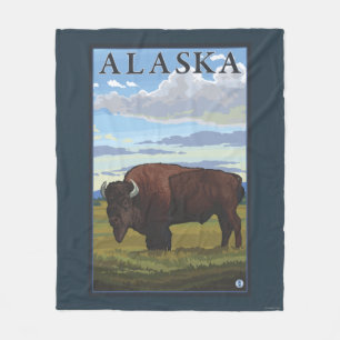 Bison Scene-Vintage Travel Poster Fleece Deken