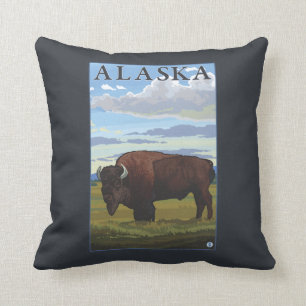 Bison Scene-Vintage Travel Poster Kussen