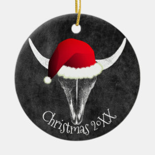 Bison Skull met kerstkeramische keramiek Ornam Keramisch Ornament