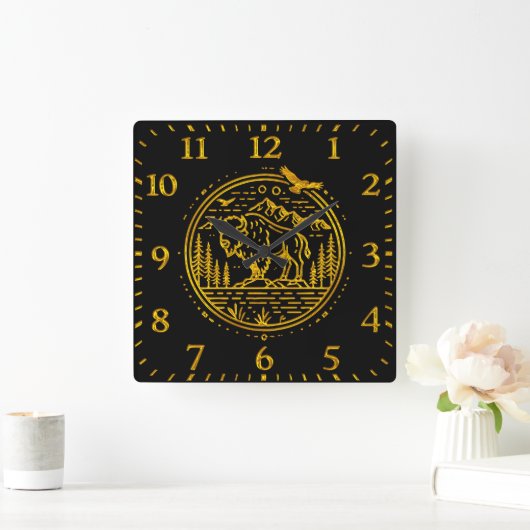 Bison staat majestueus in een natuurlijk landschap vierkante klok (Huis)