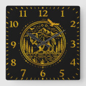 Bison staat majestueus in een natuurlijk landschap vierkante klok (Voorkant)