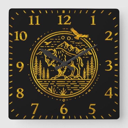 Bison staat majestueus in een natuurlijk landschap vierkante klok (Voorkant)