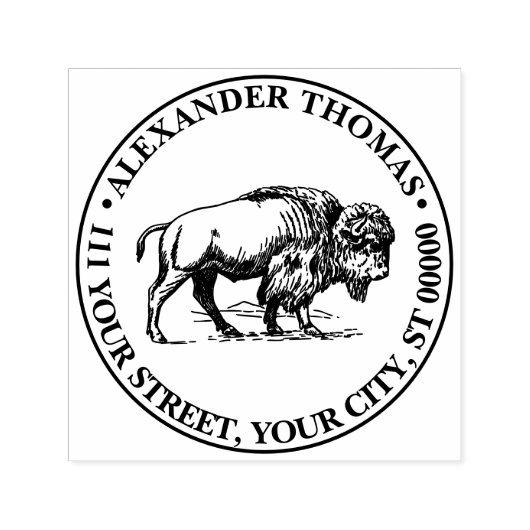 Bison Tekening Naam Retouradres Zelfinktende Stempel (Design)