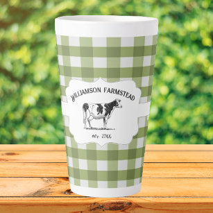 Bison vert Plaid Farm Cow Latte Mug