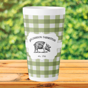 Bison vert Plaid Farm Pig Latte Mug