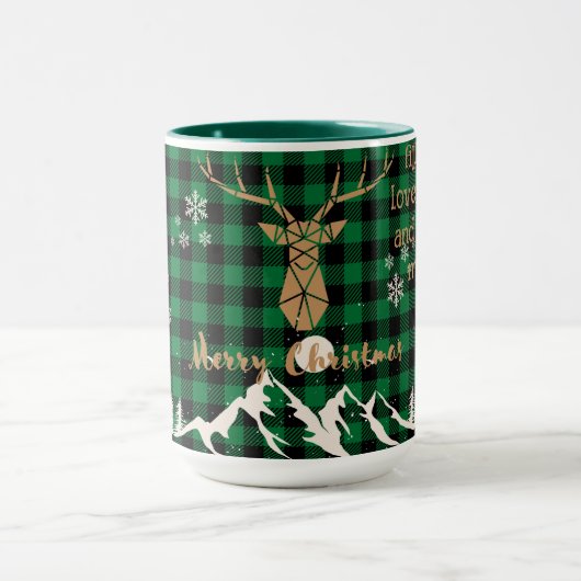 Bison vert rustique Plaid Reindeer Christmas Mug (Centre)