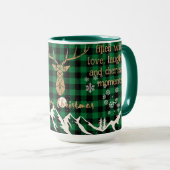 Bison vert rustique Plaid Reindeer Christmas Mug (Devant droit)