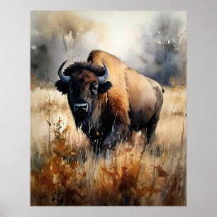 Bison Woodland Animal Art Imprimer Poster
