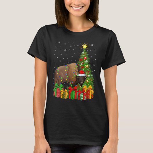 Bison Xmas Holiday Santa Bison Christmas Tree T-shirt (Voorkant)