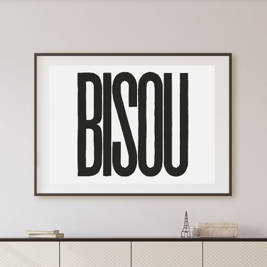 "Bisou" Kus in Frans Zwart Typografie Print