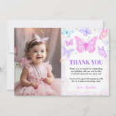 Bisous de papillon rose Anniversaire Photo Merci (Devant)