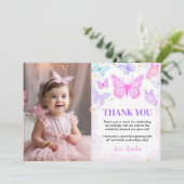 Bisous de papillon rose Anniversaire Photo Merci (Debout devant)