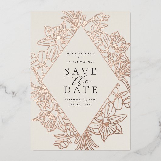 Bisque | Floral Diamond Foil Enregistrer la carte (Recto)