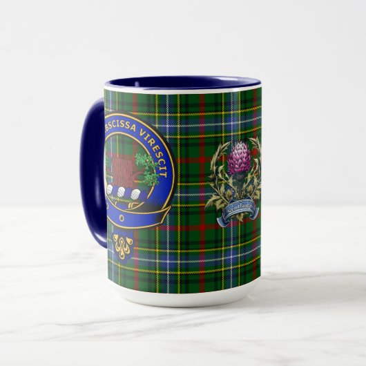 Bisset Clan Badge & Tartan Mok (Voorkant links)