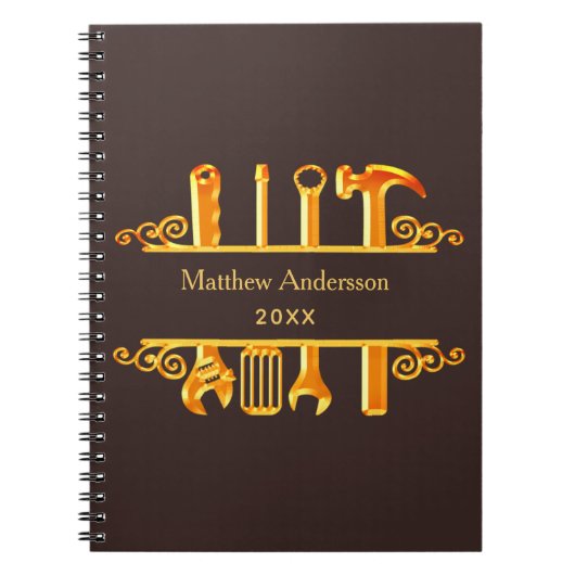 Bister bruin goud gereedschap huis reparaties bedr notitieboek (Voorkant)