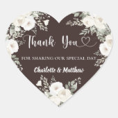 Bister bruin witte bloemen hart dank u bruiloft hart sticker (Voorkant)