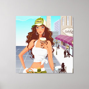 Bistro Girl Wrapped Canvas Afdruk