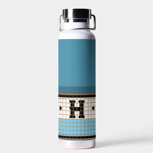 Bistro Tegel Dusty Blauw en Goud Monogram Waterfles (Achterkant)