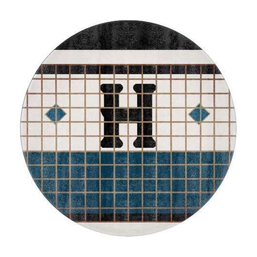 Bistro Tegel Turquoise en Gouden Monogram Snijplank (Voorkant)