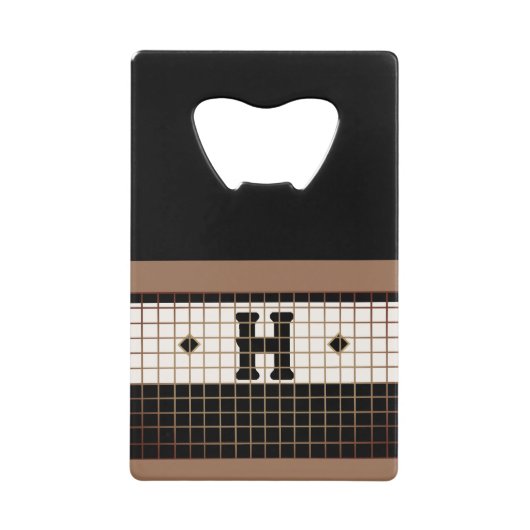 Bistro Tegel Zwart en Goud Monogram Kredietkaart Flessenopener (Voorkant)
