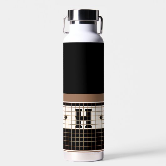 Bistro Tegel Zwart en Goud Monogram Waterfles (Voorkant)