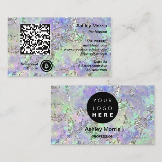 Bit Me QR-code We accepteren bitmunt Logo Glitter  Visitekaartje (Voorkant / Achterkant)