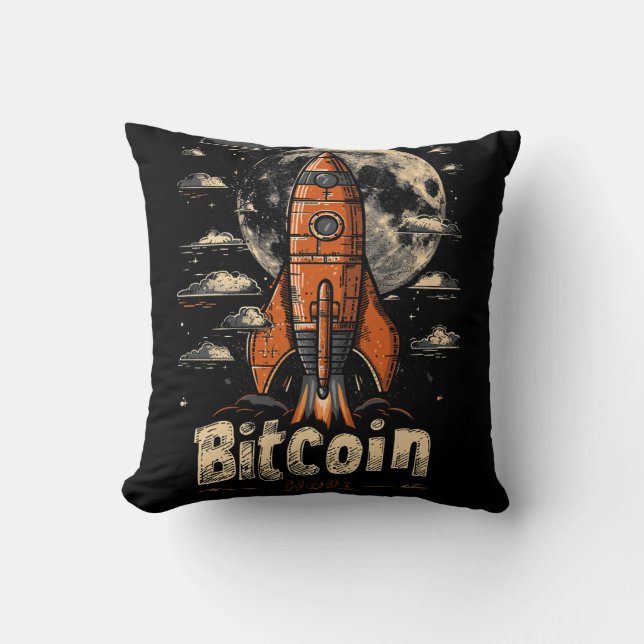 Bitcoin and Rocket to the Moon Crypto Design Kussen (Voorkant)