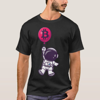 Bitcoin-astronaut drijft op een ballon t-shirt
