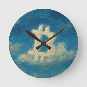 Bitcoin Blauwe Lucht (Olie, Stijl: 3) Ronde Klok