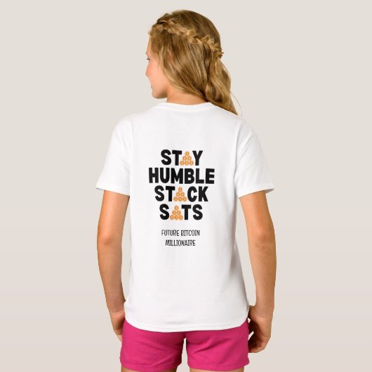 Bitcoin BLIJF NEDERIG STACK SATS Crypto T-shirt (Achterkant volledig)