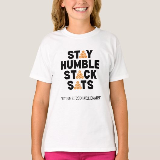 Bitcoin BLIJF NEDERIG STACK SATS Crypto T-shirt (Voorkant)