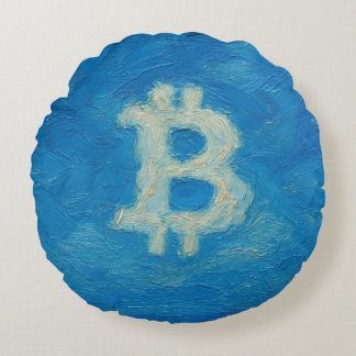 Bitcoin Blue Sky (Oil, Style: 2) Rond Kussen
