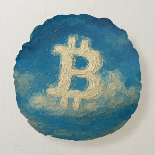 Bitcoin Blue Sky (Oil, Style: 3) Rond Kussen (Voorkant)