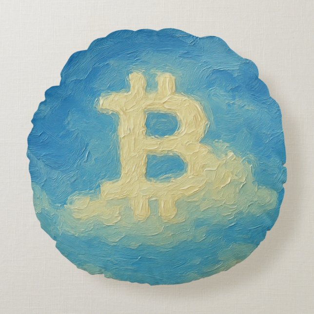 Bitcoin Blue Sky (Oil, Style: 4) Rond Kussen (Voorkant)