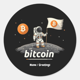 Bitcoin Crypto Moon Astronaut Ontwerp BTC Ronde Sticker