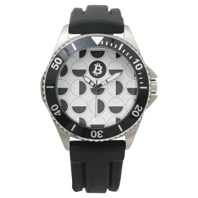 Bitcoin Designer Zwart-wit Horloge (Voorkant)