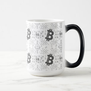 Bitcoin Digitale Cryptocurrency Zwart Wit Patroon Magische Mok