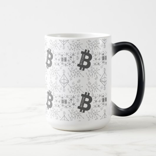 Bitcoin Digitale Cryptocurrency Zwart Wit Patroon Magische Mok (Rechts)
