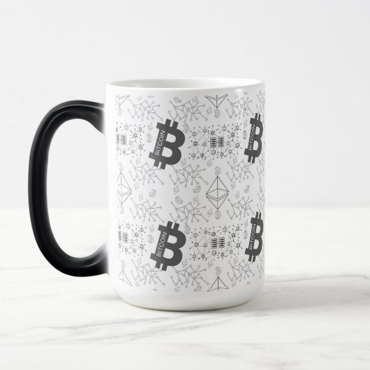 Bitcoin Digitale Cryptocurrency Zwart Wit Patroon Magische Mok (Links)